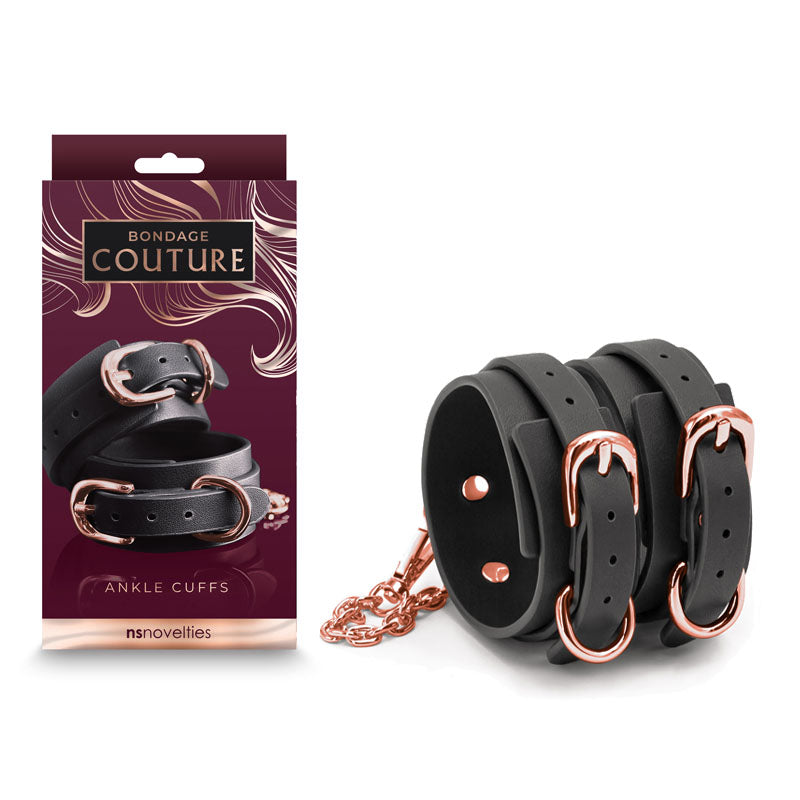 Bondage Couture Ankle Cuffs - Black - Black Restraints - Hush Store Sydney 