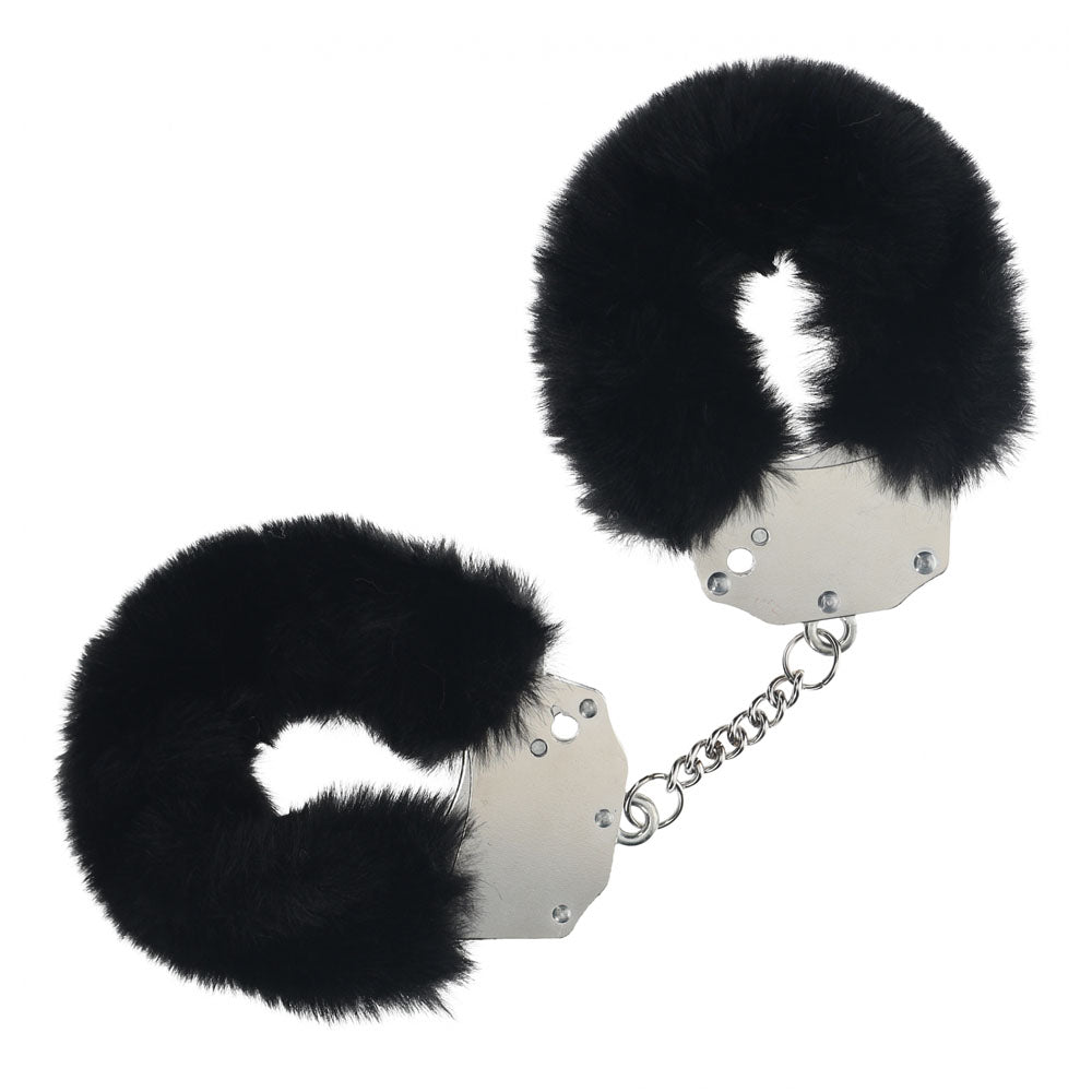 OUCH! Heavy-Duty Fluffy Cuffs - Black - Black Fluffy Restraints - Hush Store Sydney 