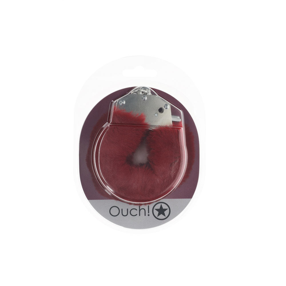 OUCH! Heavy-Duty Fluffy Cuffs - Burgundy - Burgundy Fluffy Restraints - Hush Store Sydney 
