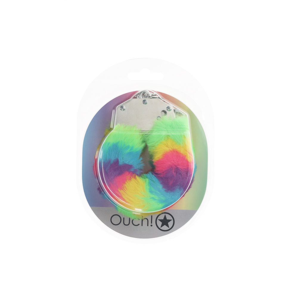 OUCH! Heavy-Duty Fluffy Cuffs - Multicolour 1 - Multicoloured Fluffy Restraints - Hush Store Sydney 