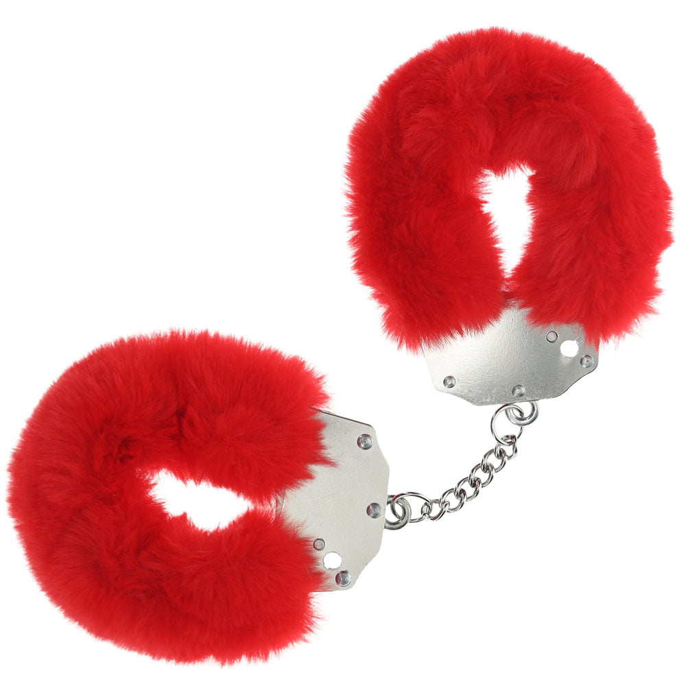 OUCH! Heavy-Duty Fluffy Cuffs - Red - Red Fluffy Restraints - Hush Store Sydney 