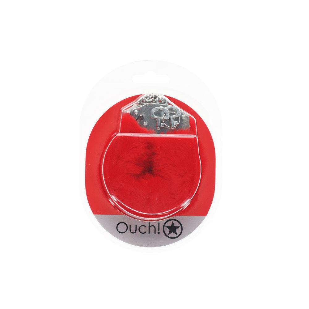 OUCH! Heavy-Duty Fluffy Cuffs - Red - Red Fluffy Restraints - Hush Store Sydney 