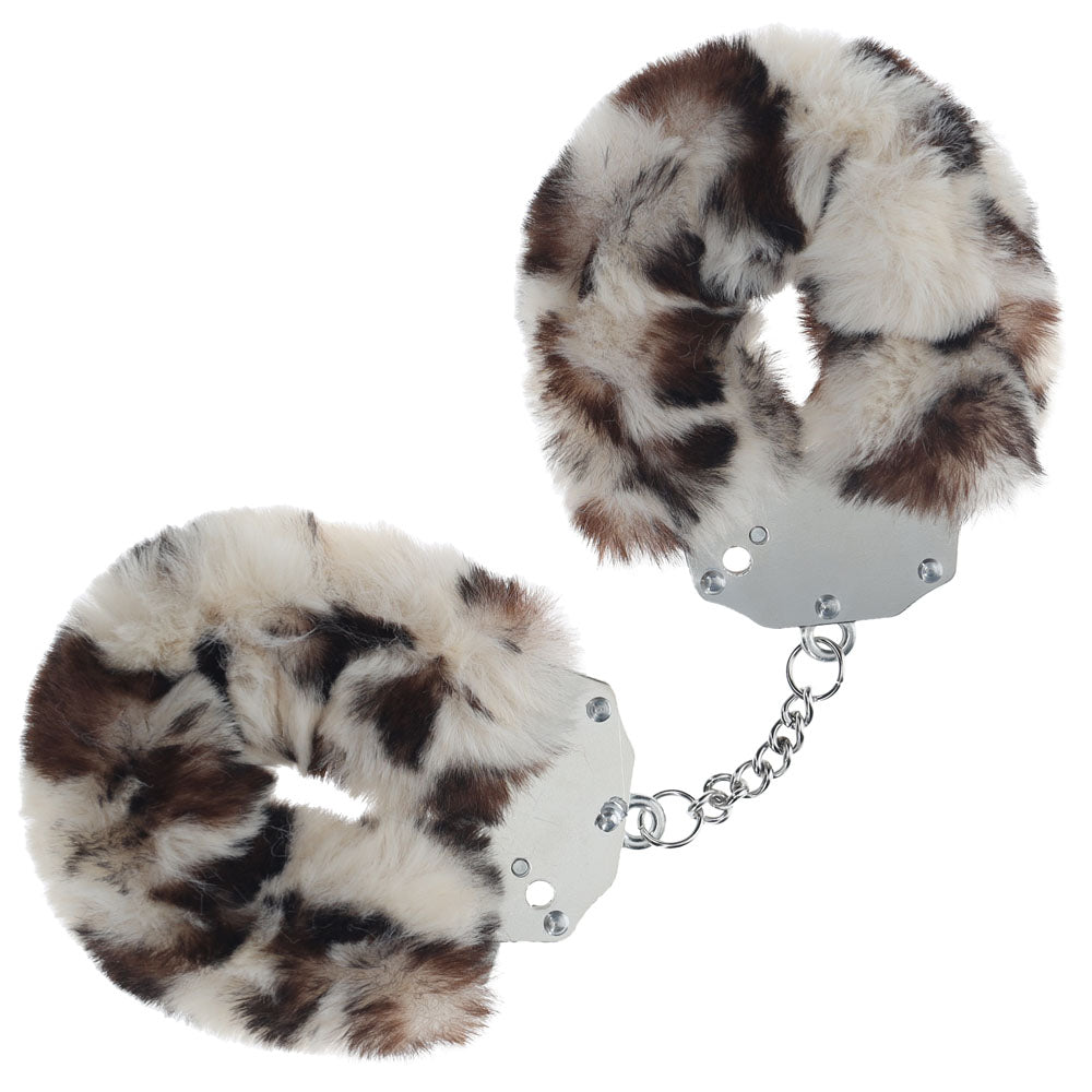 OUCH! Heavy-Duty Fluffy Cuffs - Snow Leopard - Snow Leopard Fluffy Restraints - Hush Store Sydney 