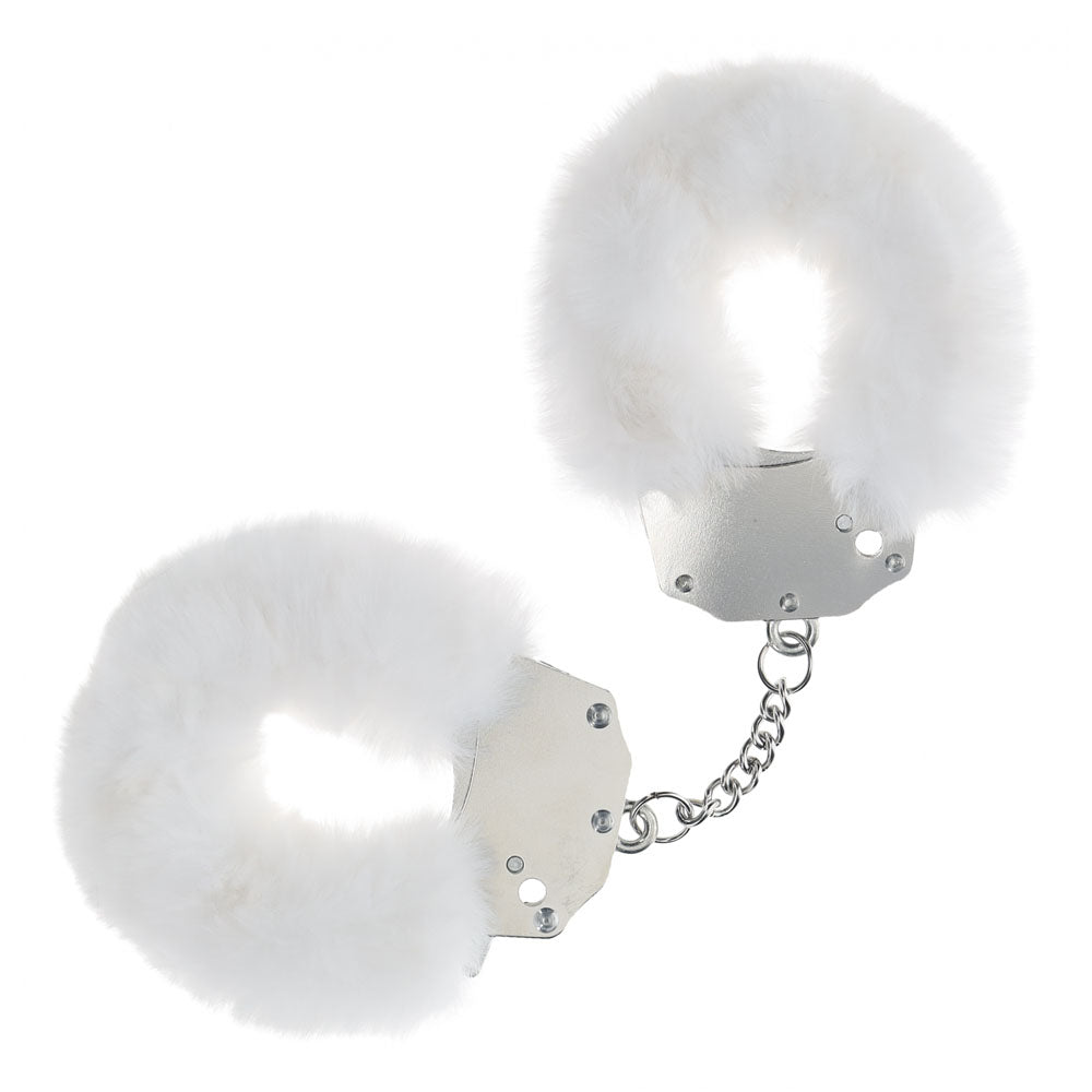 OUCH! Heavy-Duty Fluffy Cuffs - White - White Fluffy Restraints - Hush Store Sydney 
