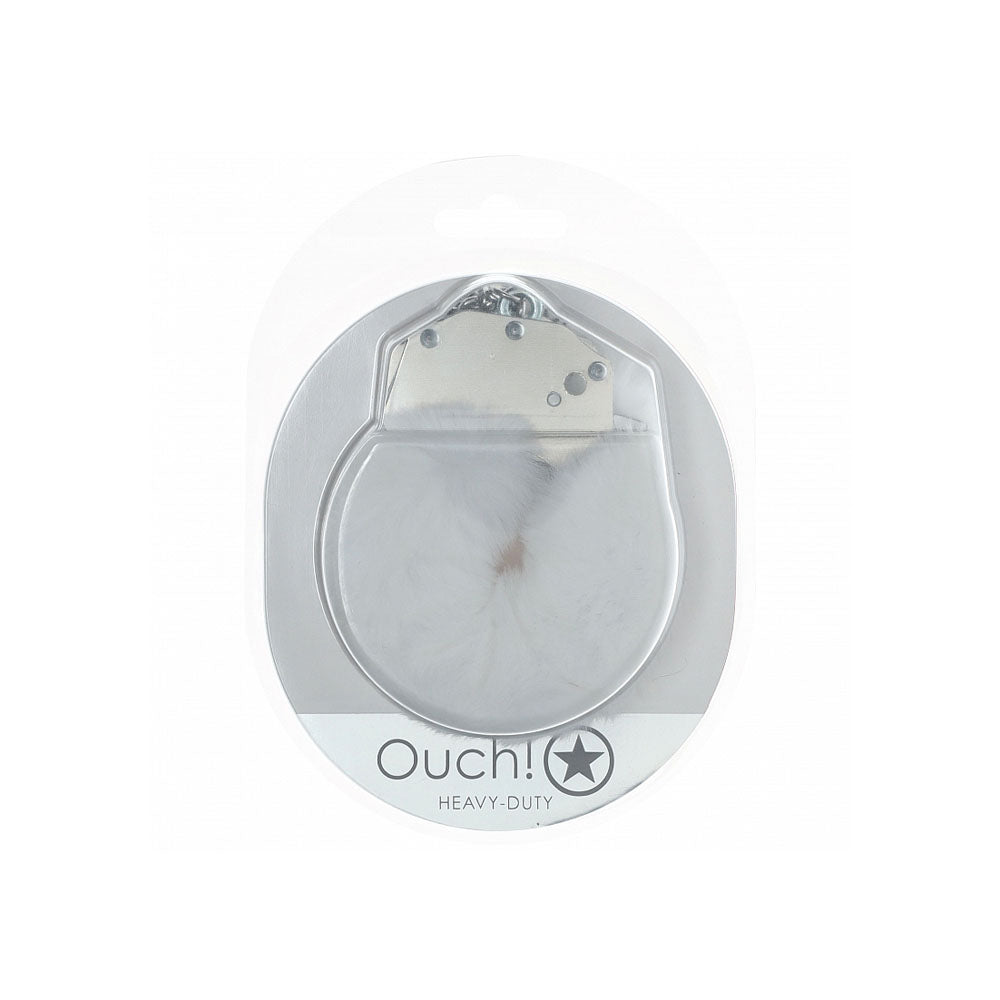 OUCH! Heavy-Duty Fluffy Cuffs - White - White Fluffy Restraints - Hush Store Sydney 