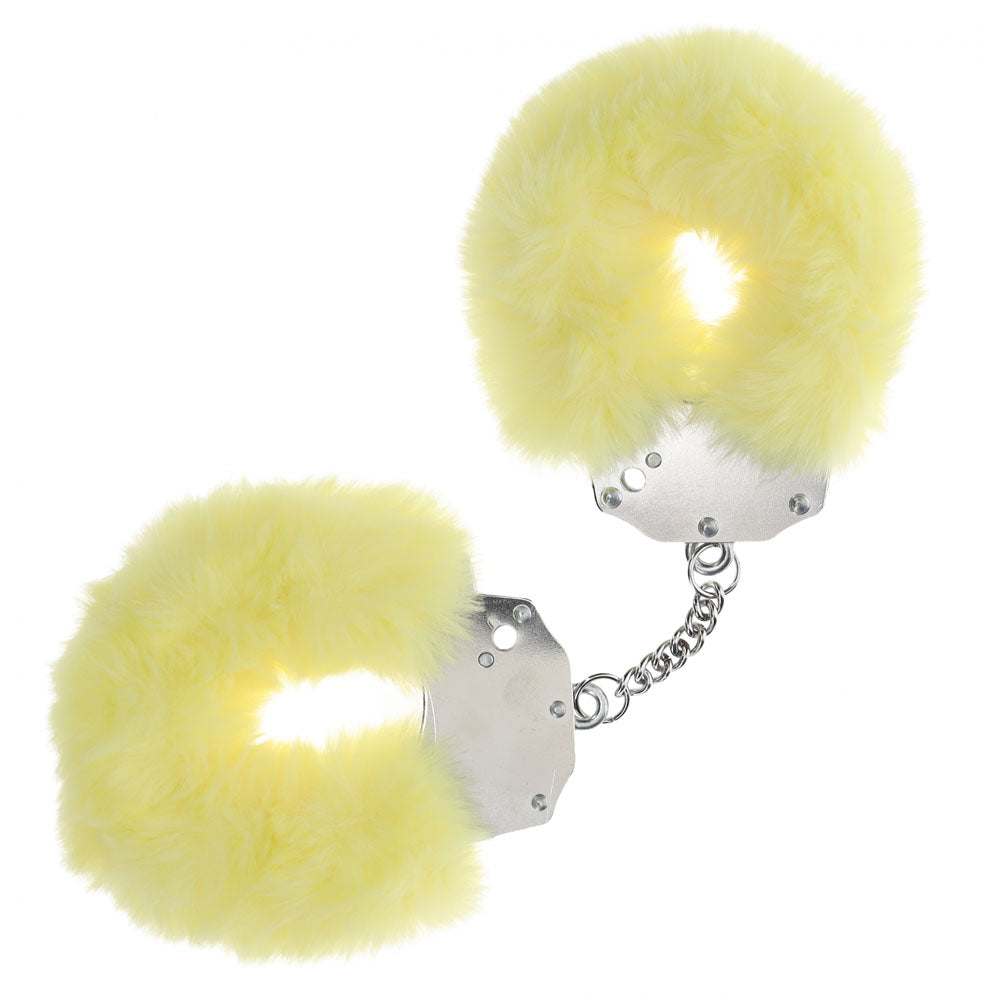 OUCH! Heavy-Duty Fluffy Cuffs - Yellow - Yellow Fluffy Restraints - Hush Store Sydney 
