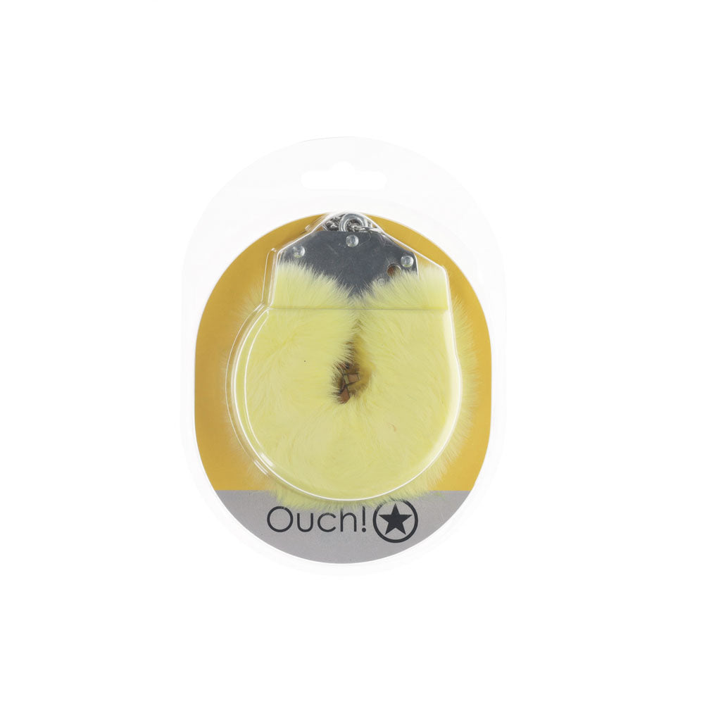 OUCH! Heavy-Duty Fluffy Cuffs - Yellow - Yellow Fluffy Restraints - Hush Store Sydney 