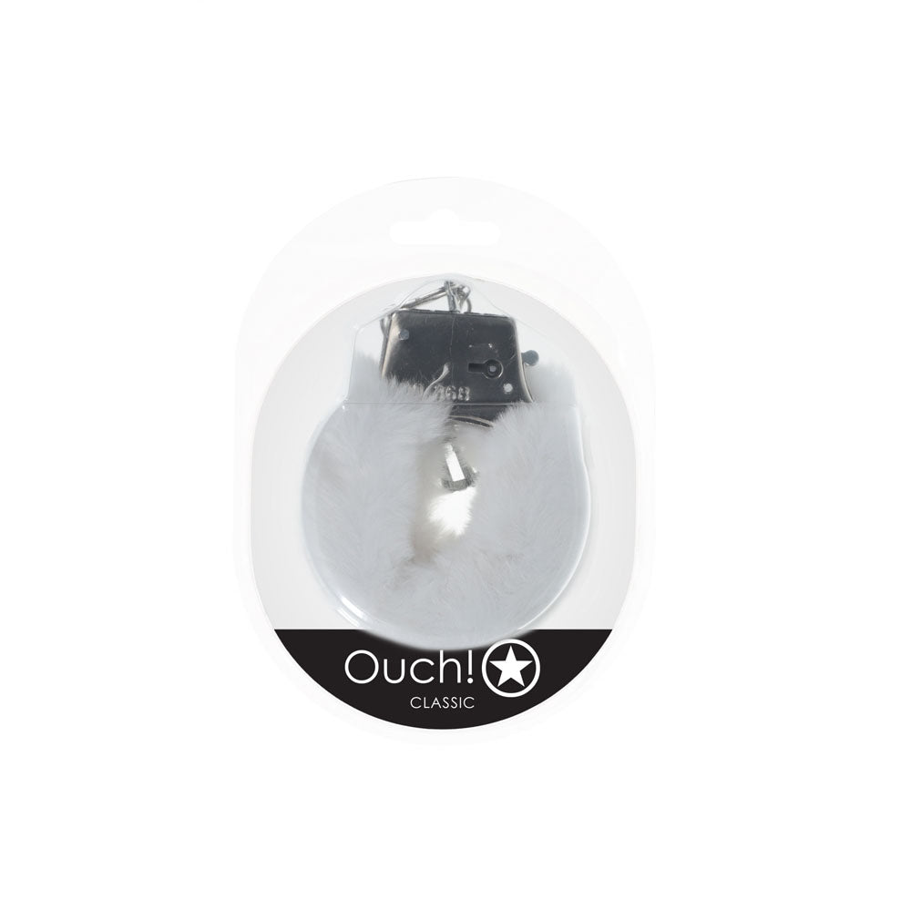 OUCH! Classic Fluffy Cuffs - White - White Fluffy Restraints - Hush Store Sydney 