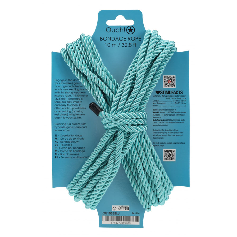 OUCH! Bondage Rope - 10 M - Blue - Blue Nylon Bondage Rope - 10 metre Length - Hush Store Sydney 