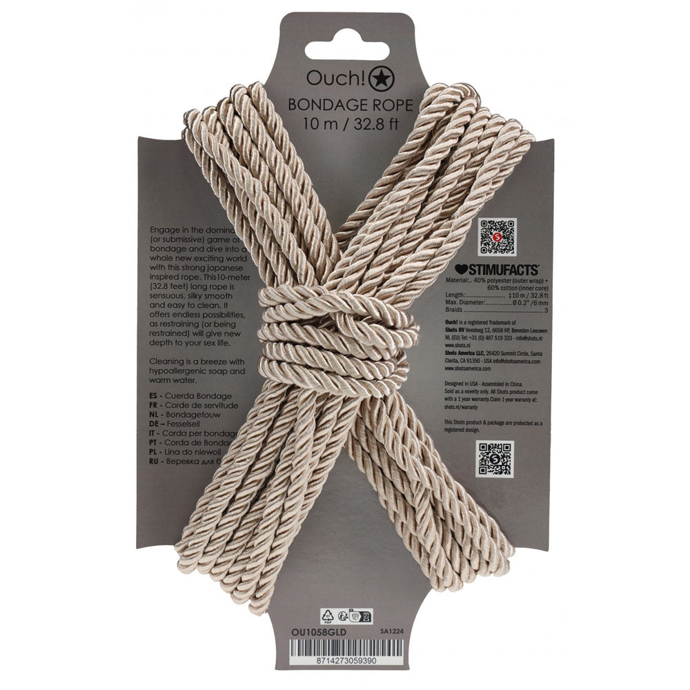 OUCH! Bondage Rope - 10 M - Gold - Gold Nylon Bondage Rope - 10 metre Length - Hush Store Sydney 