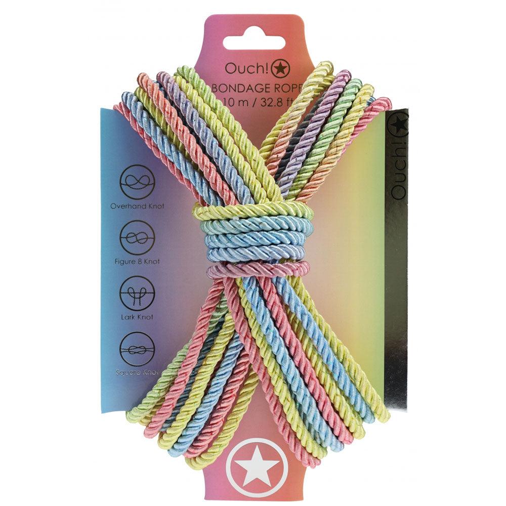 OUCH! Bondage Rope - 10 M - Multicolour 1 - Multicoloured Nylon Bondage Rope - 10 metre Length - Hush Store Sydney 