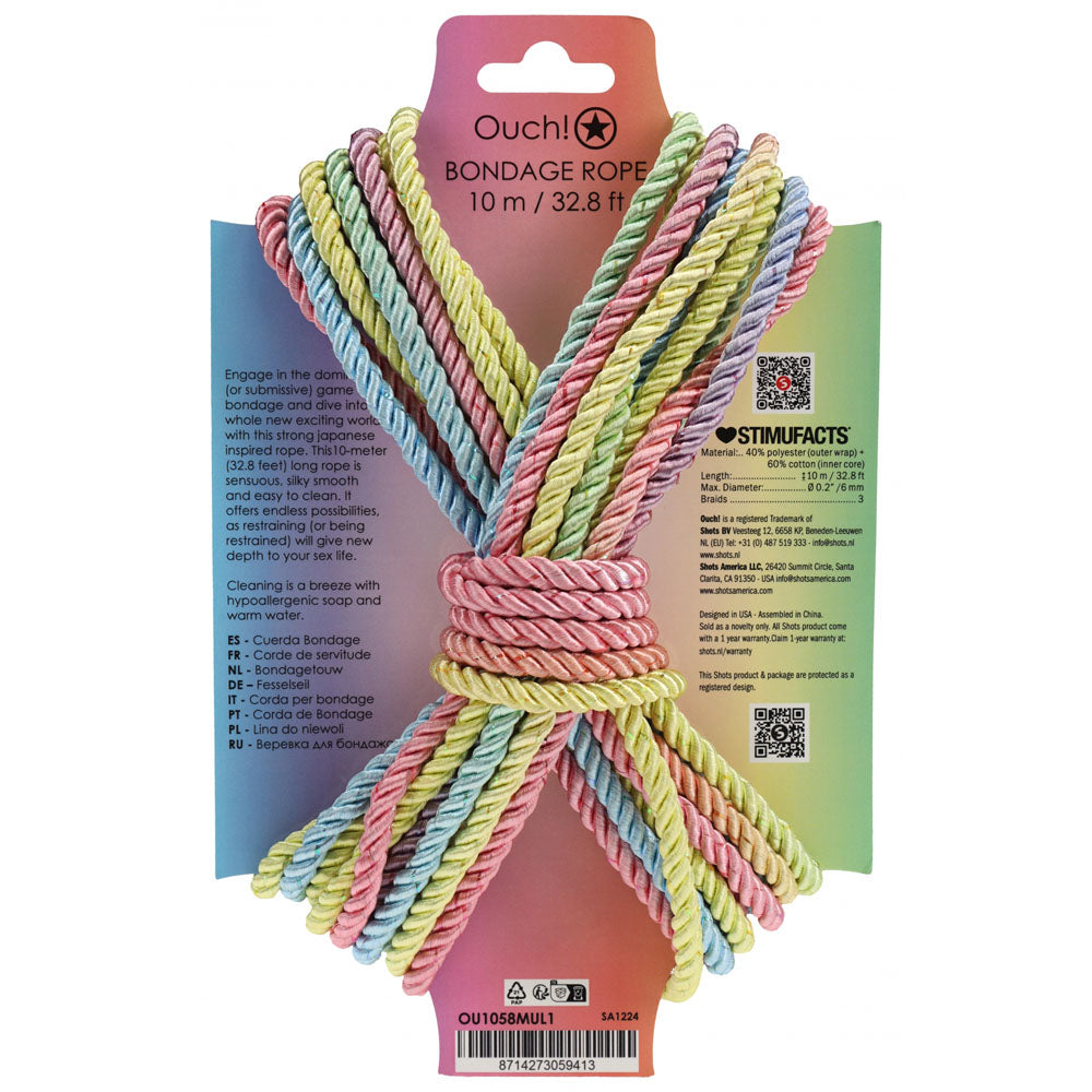 OUCH! Bondage Rope - 10 M - Multicolour 1 - Multicoloured Nylon Bondage Rope - 10 metre Length - Hush Store Sydney 