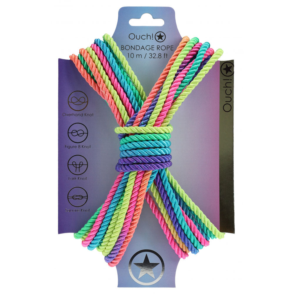 OUCH! Bondage Rope - 10 M - Multicolour 2 - Multicoloured Nylon Bondage Rope - 10 metre Length - Hush Store Sydney 