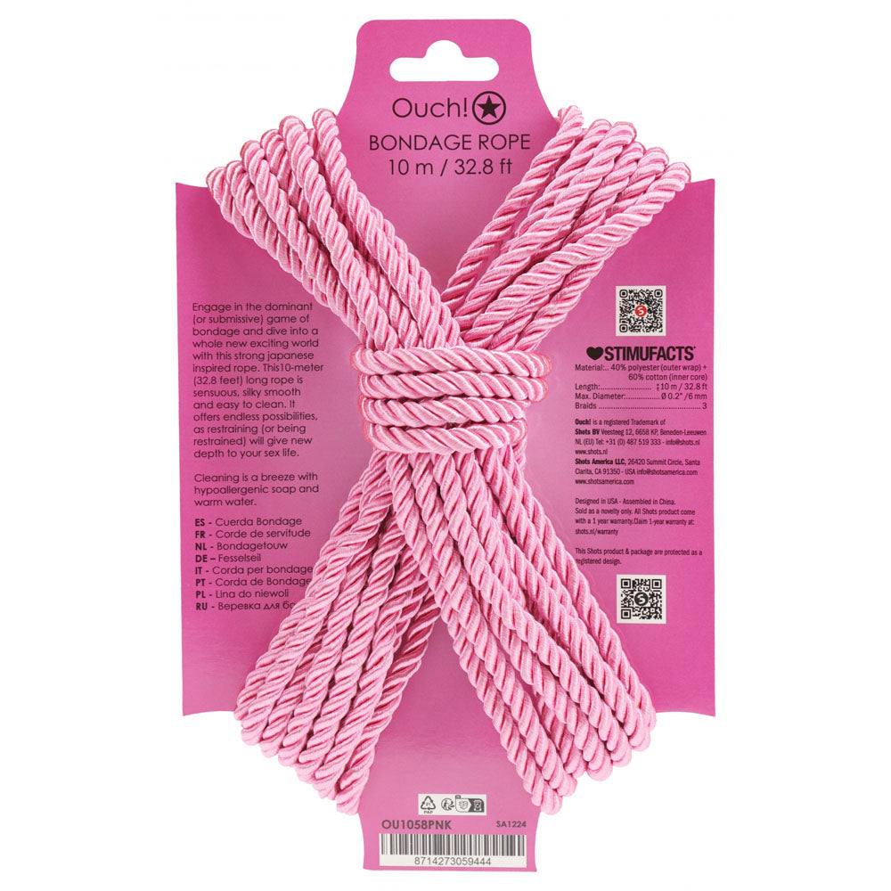 OUCH! Bondage Rope - 10 M - Pink - Pink Nylon Bondage Rope - 10 metre Length - Hush Store Sydney 
