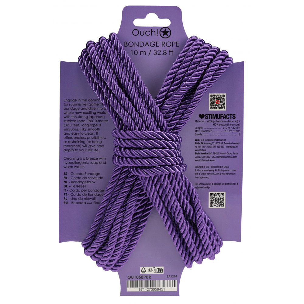 OUCH! Bondage Rope - 10 M - Purple - Purple Nylon Bondage Rope - 10 metre Length - Hush Store Sydney 