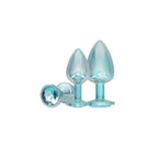 OUCH! Paris Collection - Metal Anal Plug Set - Blue - Metallic Blue Butt Plugs with Gem Bases - Set of 3 Sizes