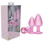 OUCH! Paris Collection - Metal Anal Plug Set - Pink - Metallic Pink Butt Plugs with Gem Bases - Set of 3 Sizes