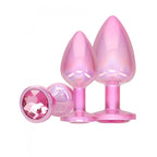 OUCH! Paris Collection - Metal Anal Plug Set - Pink - Metallic Pink Butt Plugs with Gem Bases - Set of 3 Sizes