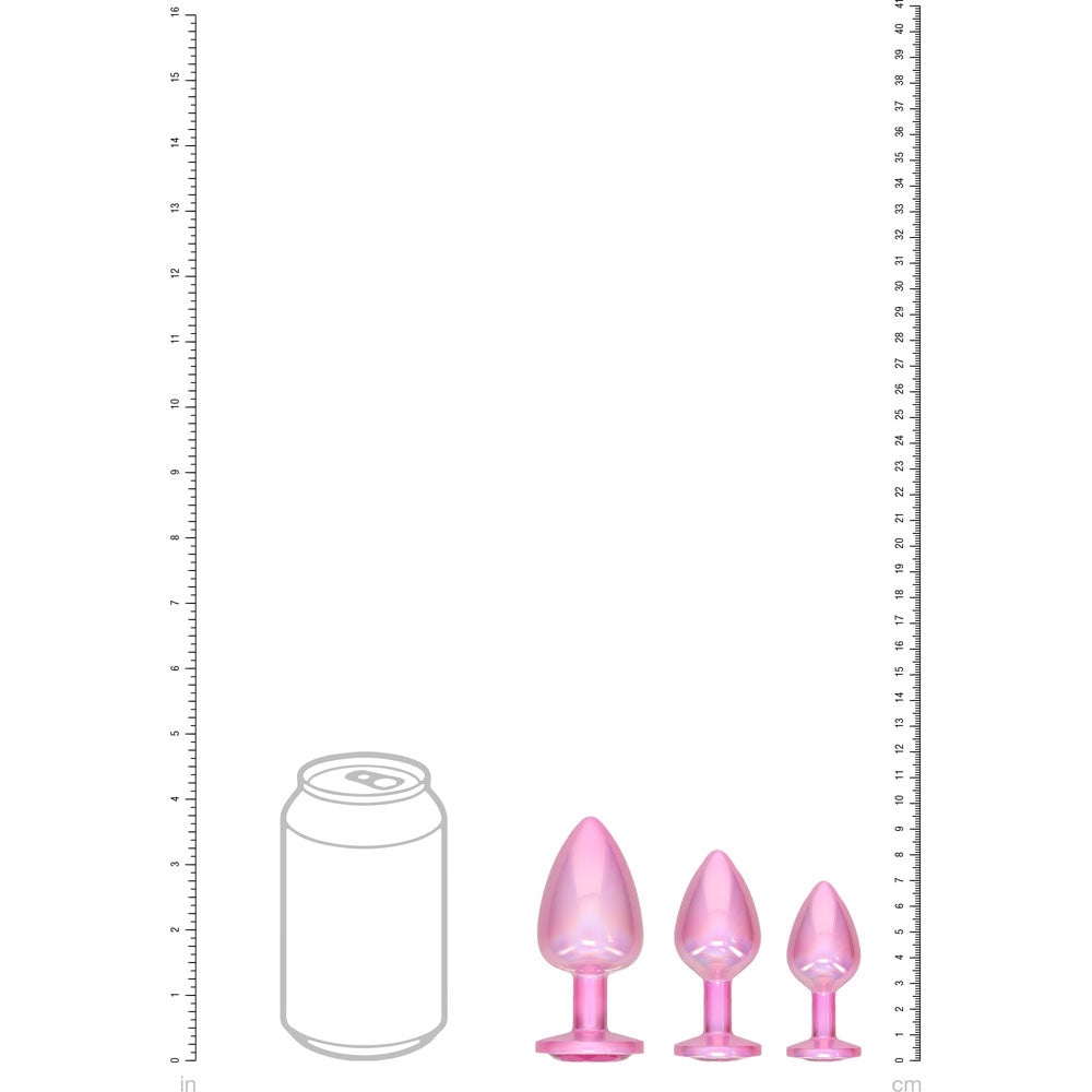 OUCH! Paris Collection - Metal Anal Plug Set - Pink - Metallic Pink Butt Plugs with Gem Bases - Set of 3 Sizes