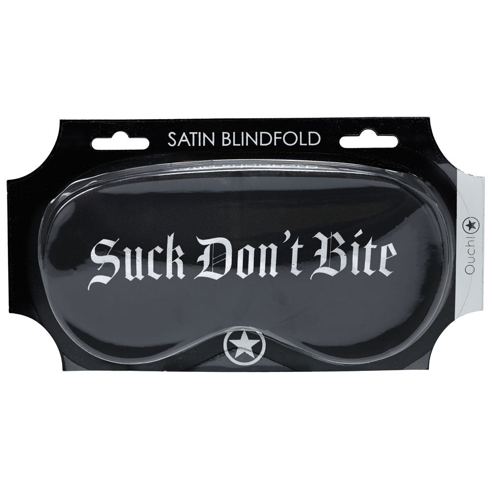 OUCH! Satin Mask - Suck Don't Bite - Black Printed Eye Mask - Hush Store Sydney 