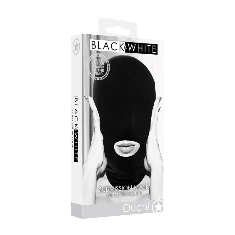 OUCH! Black & White Submission Mask - Black Hood Mask - Hush Store Sydney 