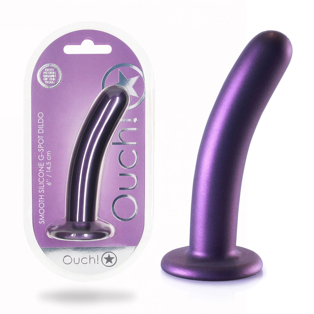 OUCH! Smooth Silicone G-Spot Dildo - 6'' / 14.5 cm - Metallic Purple 14.5 cm Dildo - Hush Store Sydney 