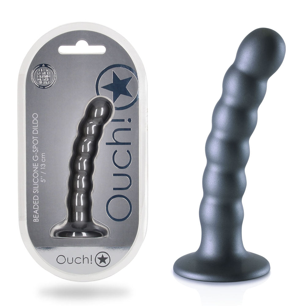 OUCH! Beaded Silicone G-Spot Dildo - 5'' / 13cm - Gunmetal 13 cm Dildo - Hush Store Sydney 