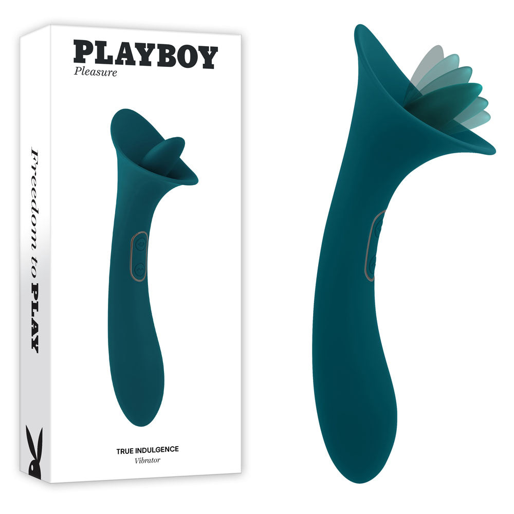 Playboy Pleasure TRUE INDULGENCE - Teal 21.3 cm USB Rechargeable Vibrator with Flicking Tip - Hush Store Sydney 