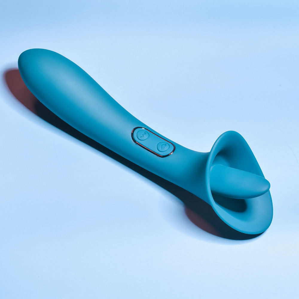 Playboy Pleasure TRUE INDULGENCE - Teal 21.3 cm USB Rechargeable Vibrator with Flicking Tip - Hush Store Sydney 
