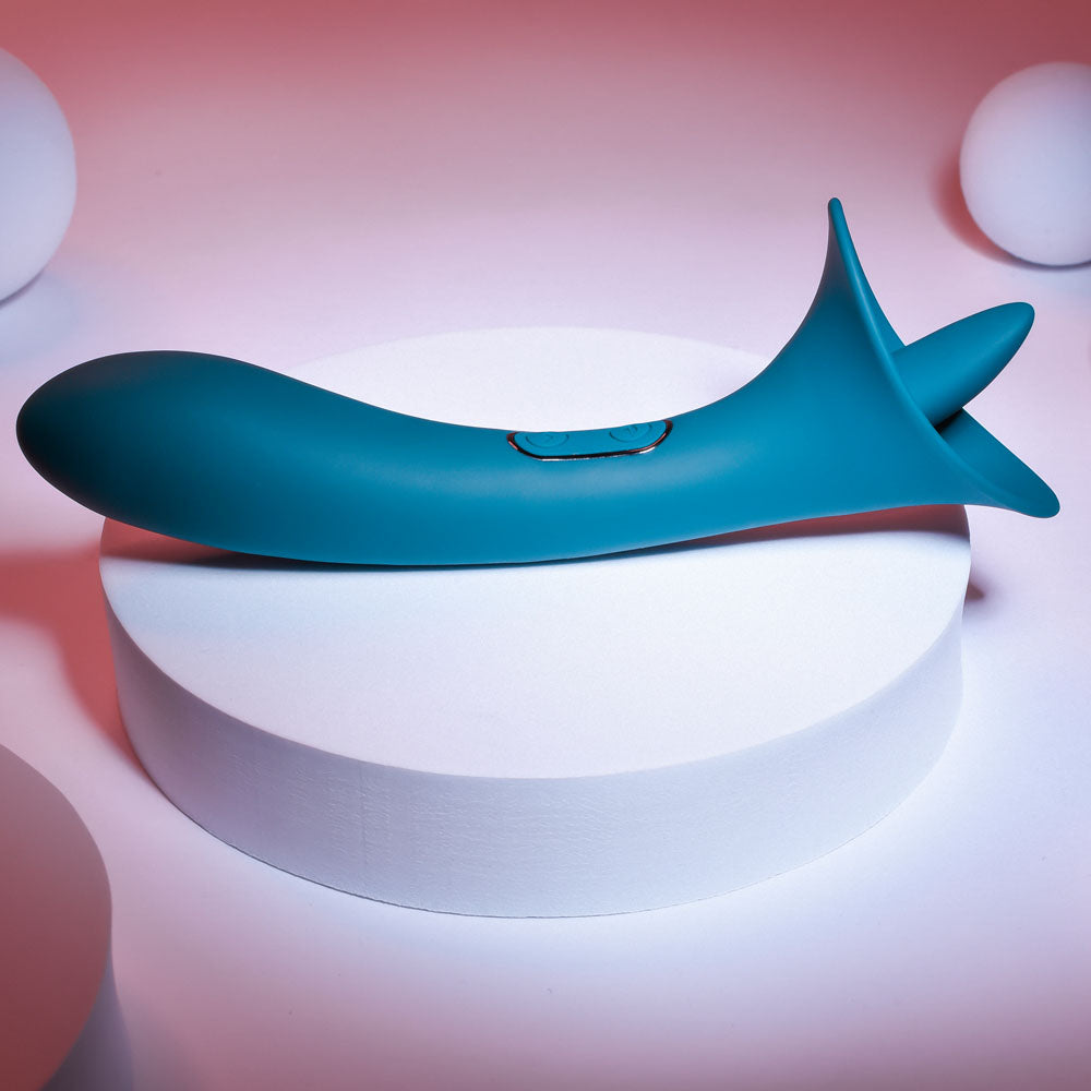 Playboy Pleasure TRUE INDULGENCE - Teal 21.3 cm USB Rechargeable Vibrator with Flicking Tip - Hush Store Sydney 