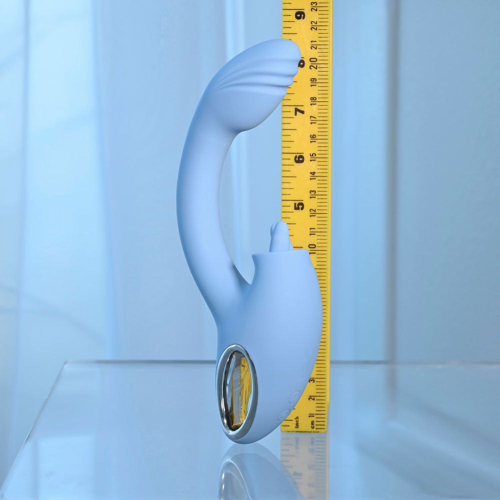 Playboy Pleasure SAPPHIRE SKY - Blue 21.6 cm USB Rechargeable Vibrator with Double Tongue Stimulator