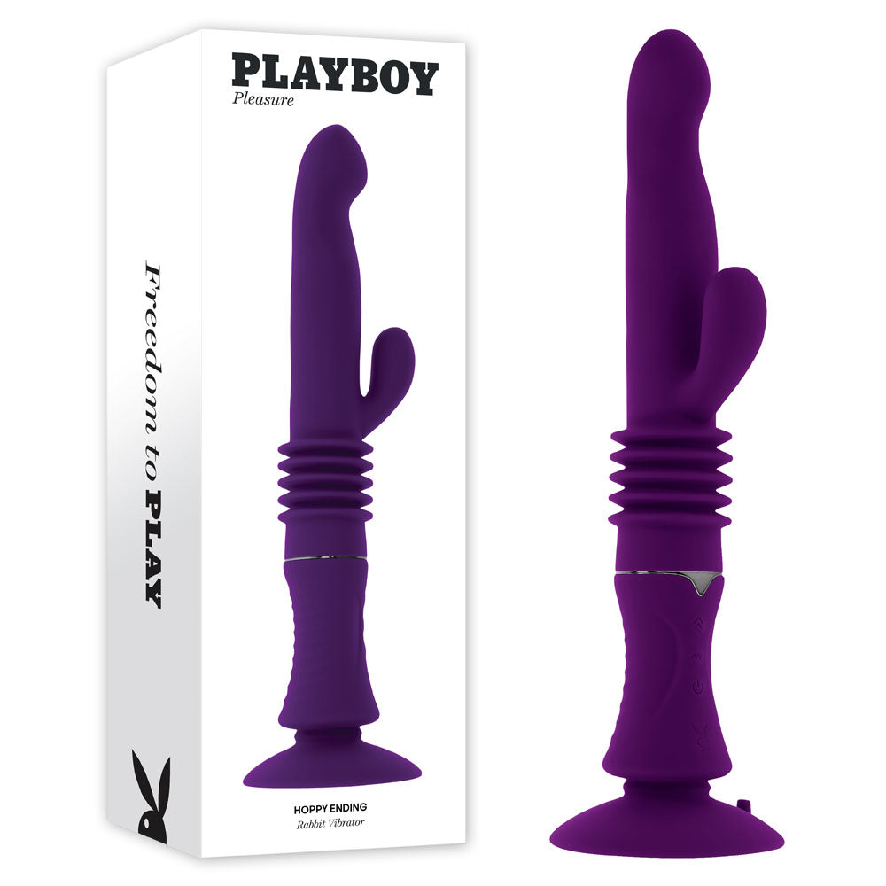 Playboy Pleasure HOPPY ENDING - Purple 29.2 cm USB Rechargeable Thrusting Rabbit Vibrator - Hush Store Sydney 