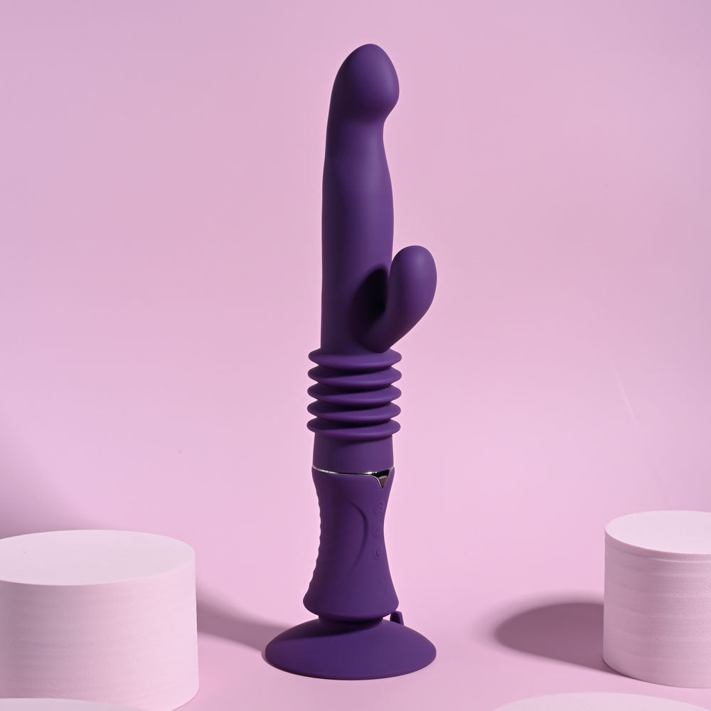 Playboy Pleasure HOPPY ENDING - Purple 29.2 cm USB Rechargeable Thrusting Rabbit Vibrator - Hush Store Sydney 