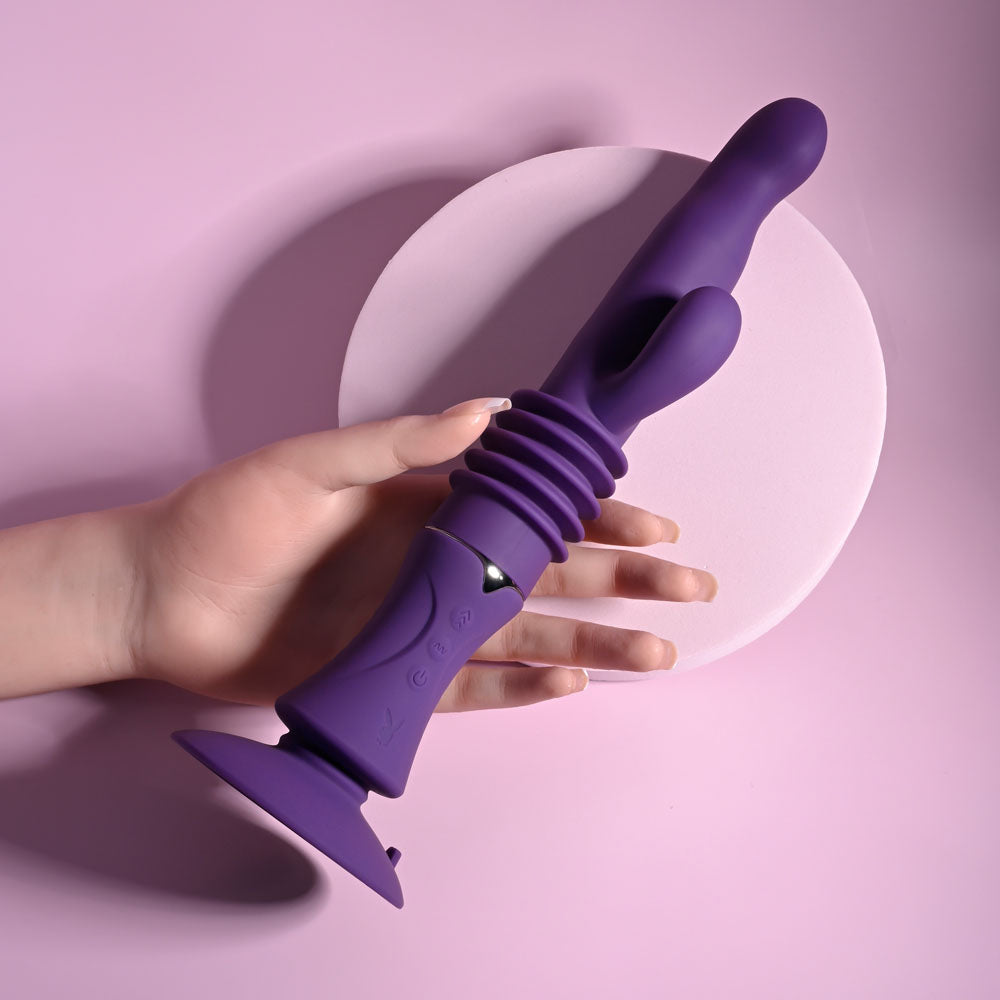 Playboy Pleasure HOPPY ENDING - Purple 29.2 cm USB Rechargeable Thrusting Rabbit Vibrator - Hush Store Sydney 