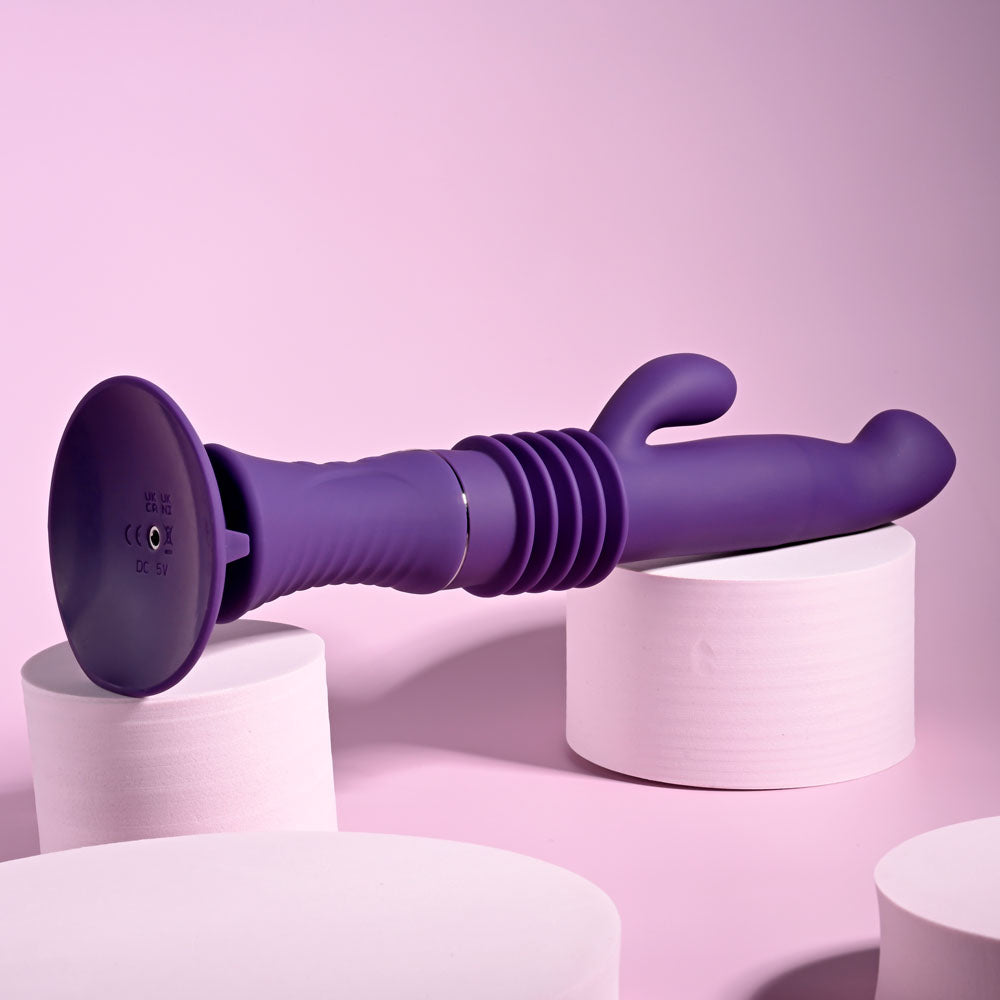 Playboy Pleasure HOPPY ENDING - Purple 29.2 cm USB Rechargeable Thrusting Rabbit Vibrator - Hush Store Sydney 