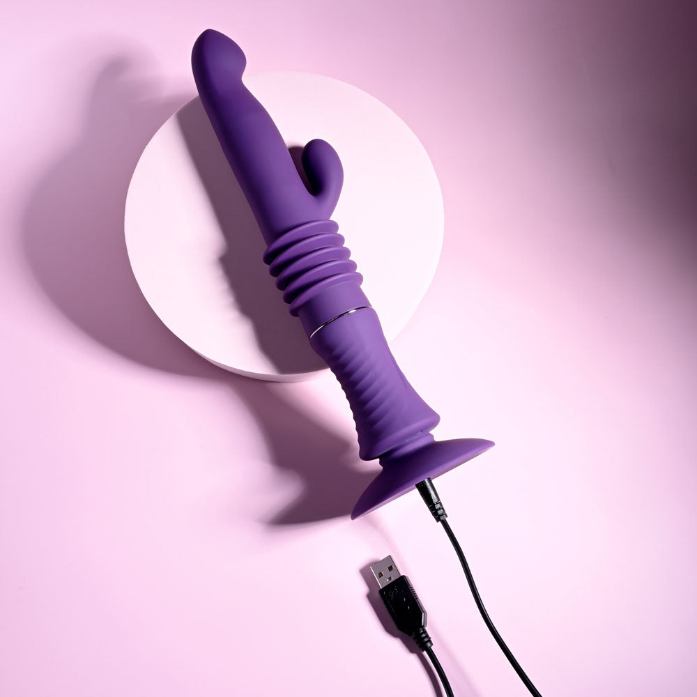 Playboy Pleasure HOPPY ENDING - Purple 29.2 cm USB Rechargeable Thrusting Rabbit Vibrator - Hush Store Sydney 