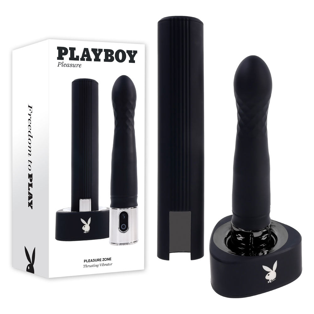 Playboy Pleasure PLEASURE ZONE - Black 21.4 cm Rechargeable Vibrator with USB Charging Dock - Hush Store Sydney 
