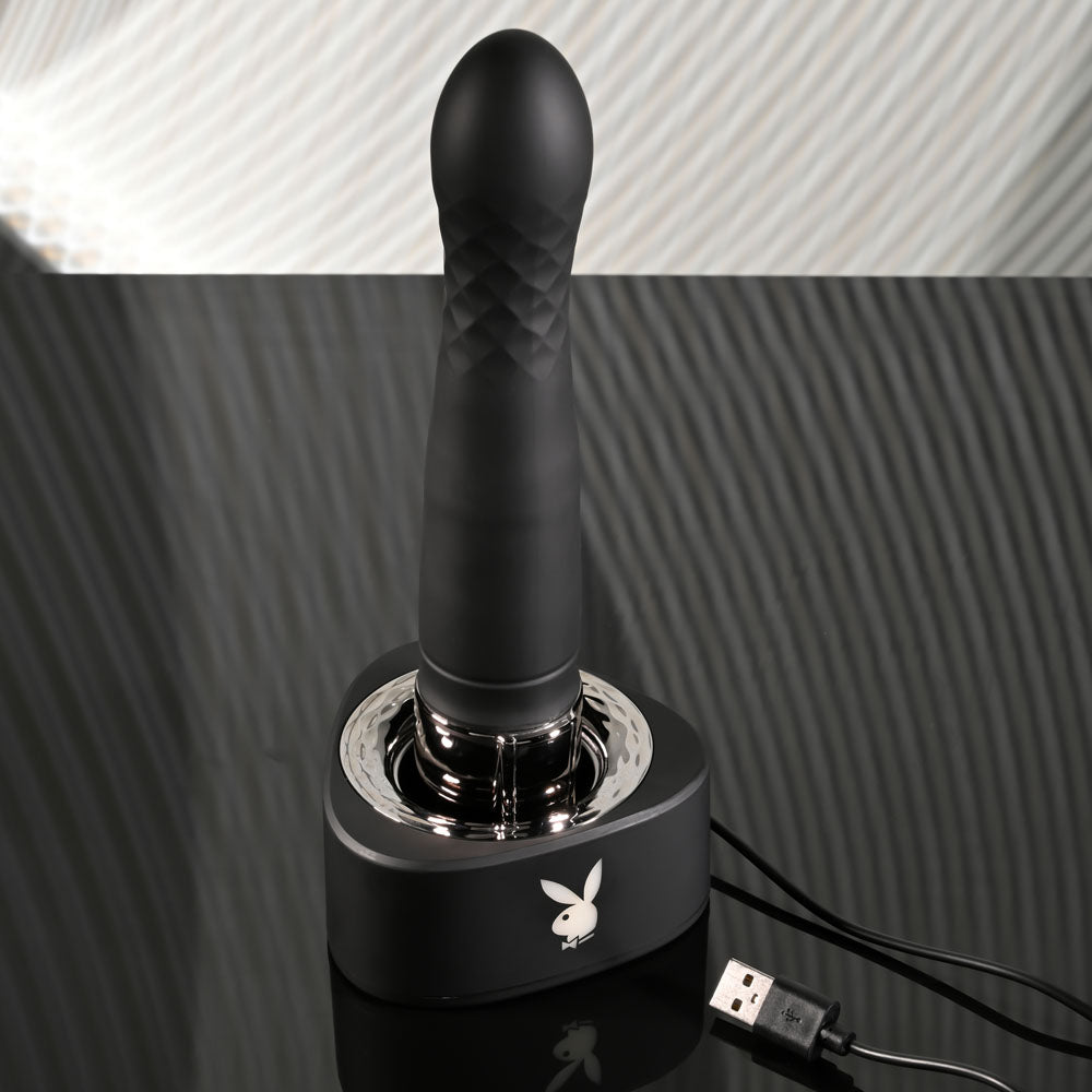 Playboy Pleasure PLEASURE ZONE - Black 21.4 cm Rechargeable Vibrator with USB Charging Dock - Hush Store Sydney 