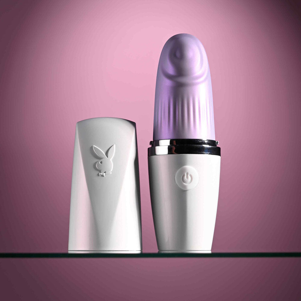 Playboy Pleasure GETAWAY - White/Purple 14.2 cm USB Rechargeable Tapping Stimulator - Hush Store Sydney 