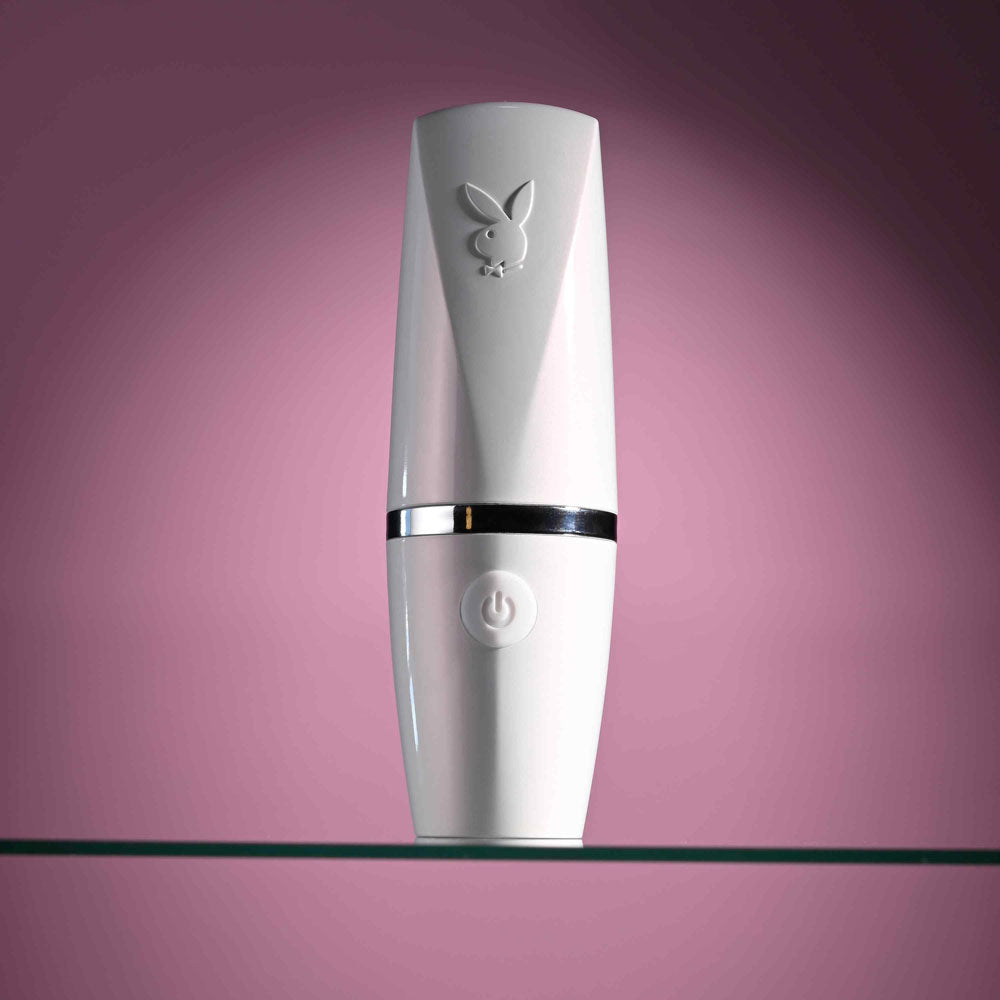 Playboy Pleasure GETAWAY - White/Purple 14.2 cm USB Rechargeable Tapping Stimulator - Hush Store Sydney 