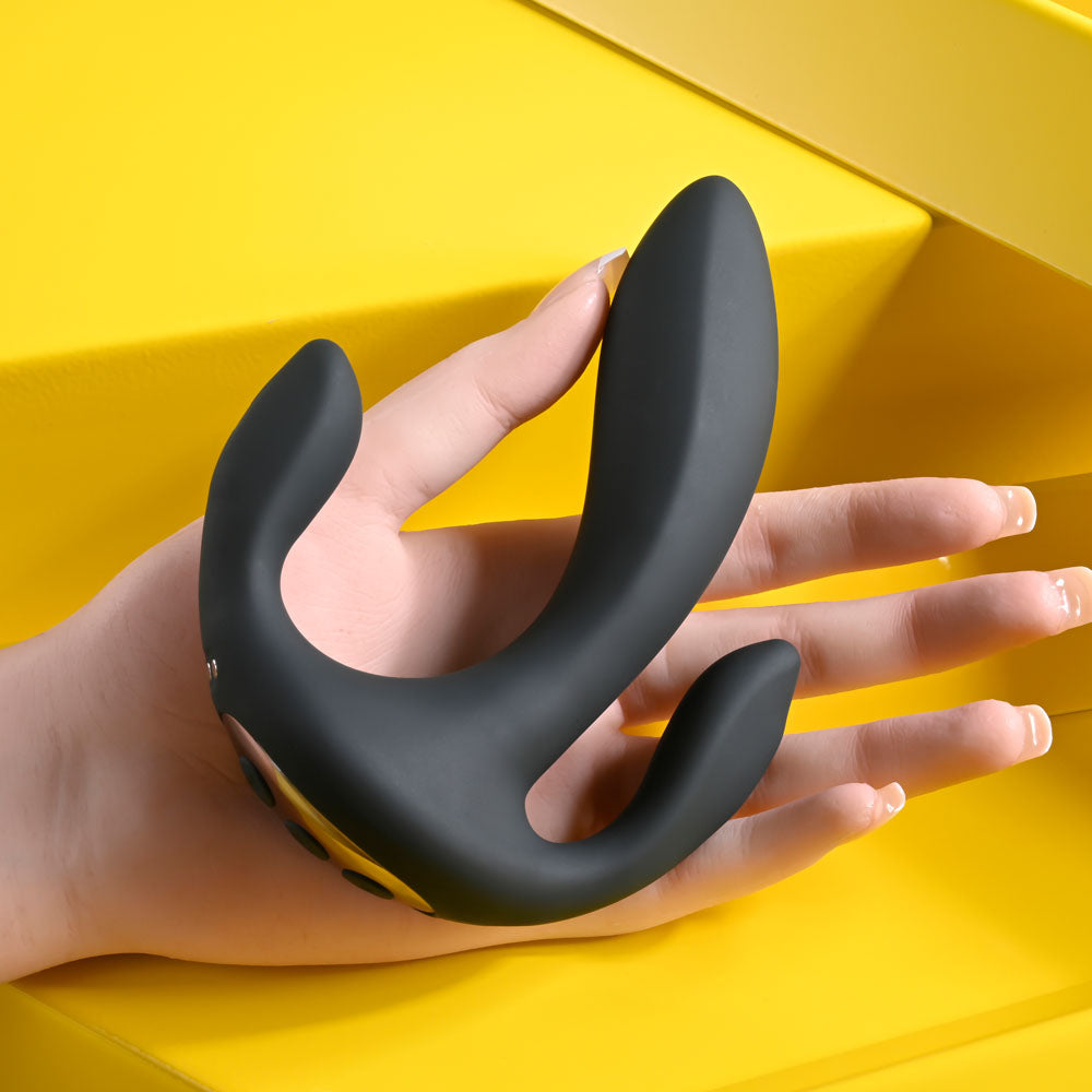 Playboy Pleasure TRIPLE THREAT - Black USB Rechargeable Triple Probe Vibrator - Hush Store Sydney 