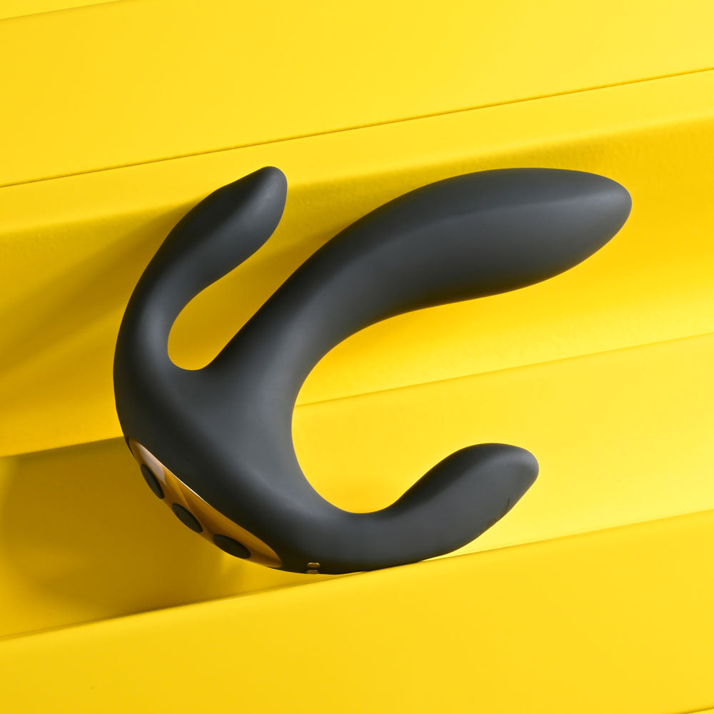 Playboy Pleasure TRIPLE THREAT - Black USB Rechargeable Triple Probe Vibrator - Hush Store Sydney 