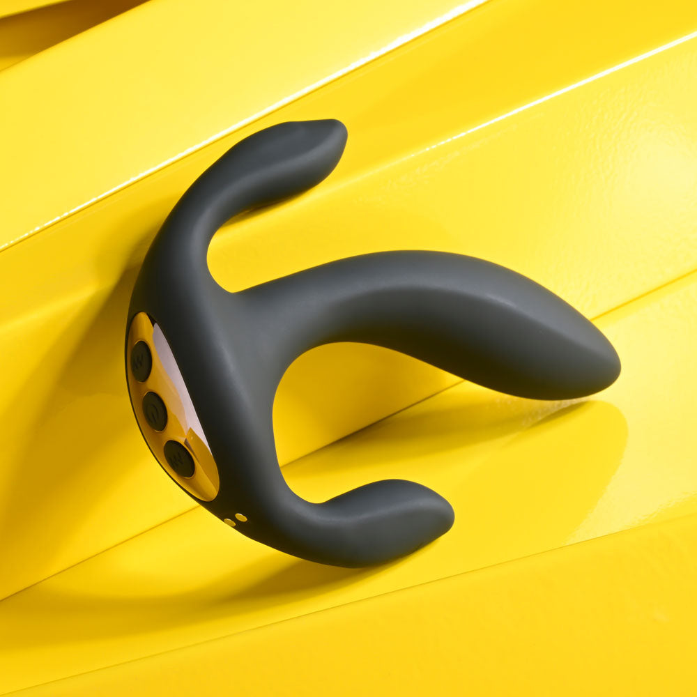 Playboy Pleasure TRIPLE THREAT - Black USB Rechargeable Triple Probe Vibrator - Hush Store Sydney 