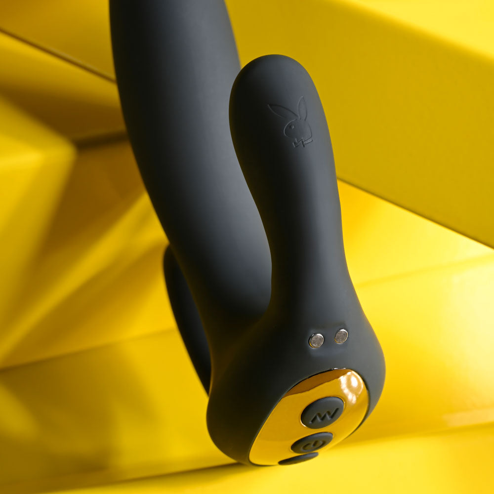 Playboy Pleasure TRIPLE THREAT - Black USB Rechargeable Triple Probe Vibrator - Hush Store Sydney 