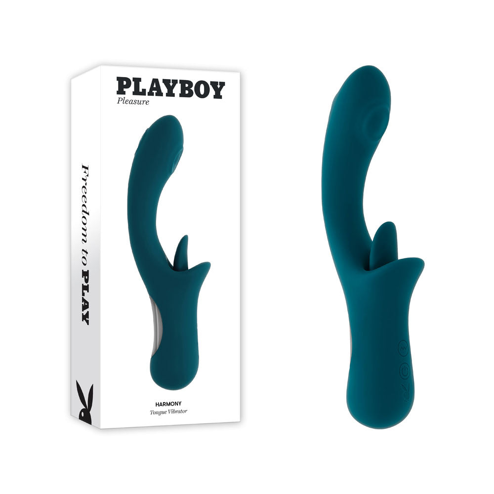 Playboy Pleasure HARMONY - Blue 22.9 cm USB Rechargeable Vibrator with Clitoral Flicker - Hush Store Sydney 