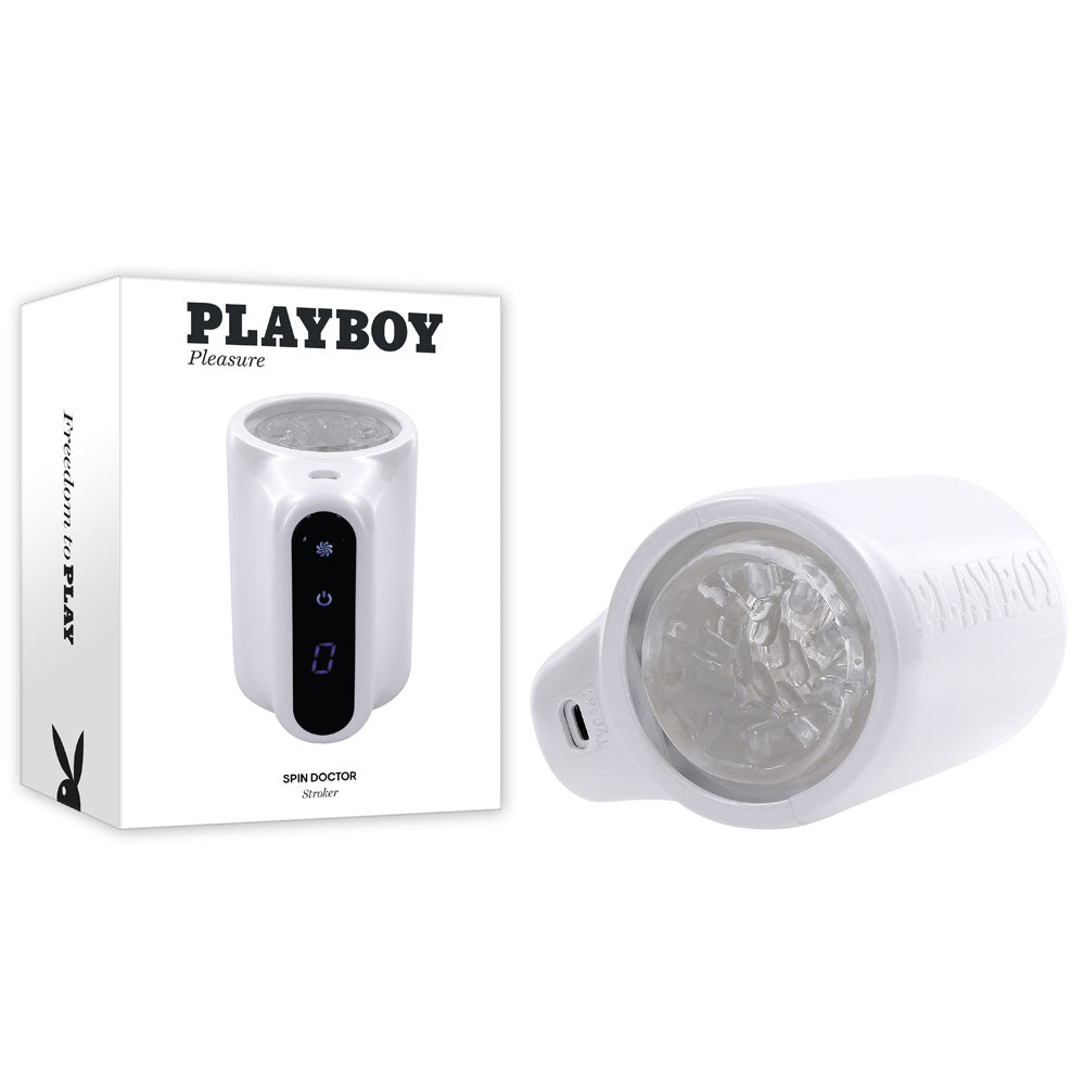 Playboy Pleasure SPIN DOCTOR - White USB Rechargeable Vibrating & Spinning Stroker - Hush Store Sydney 