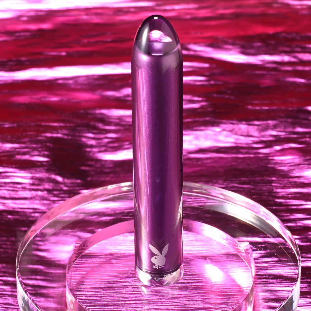 Playboy Pleasure AMETHYST - Purple 12.4 cm USB Rechargeable Glass Tipped Mini Vibrator - Hush Store Sydney 