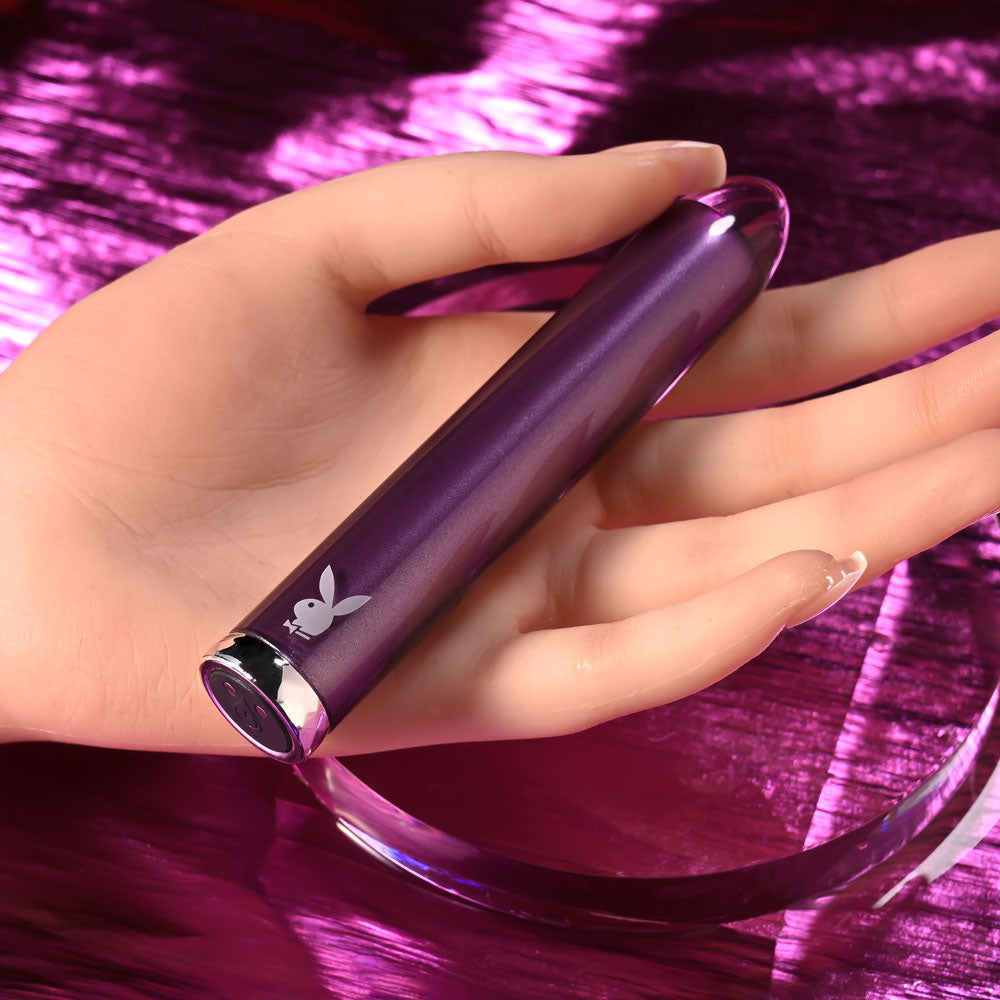 Playboy Pleasure AMETHYST - Purple 12.4 cm USB Rechargeable Glass Tipped Mini Vibrator - Hush Store Sydney 