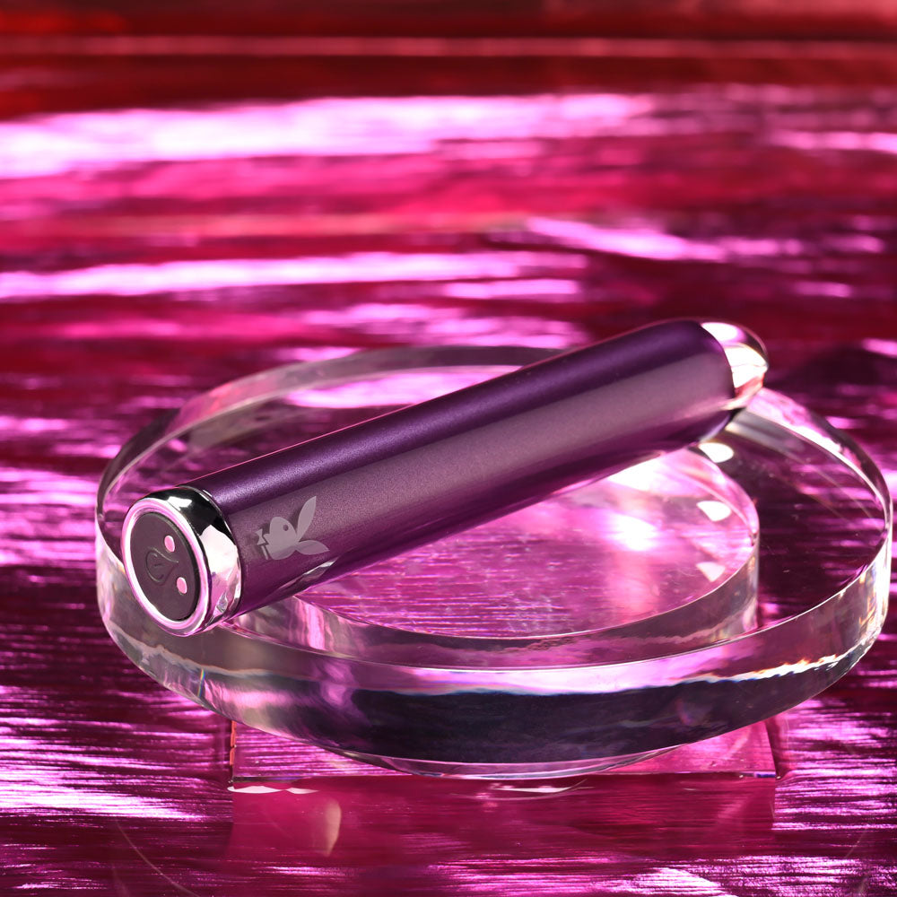 Playboy Pleasure AMETHYST - Purple 12.4 cm USB Rechargeable Glass Tipped Mini Vibrator - Hush Store Sydney 