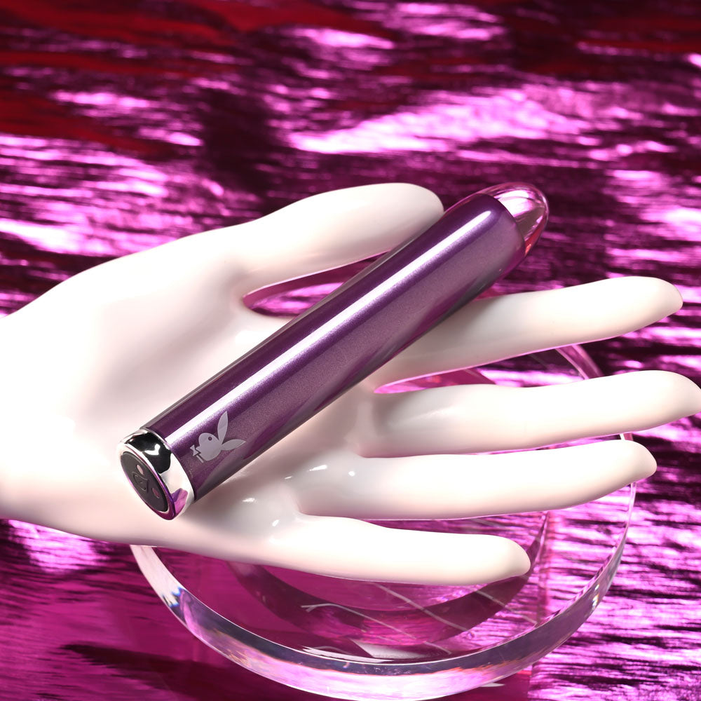 Playboy Pleasure AMETHYST - Purple 12.4 cm USB Rechargeable Glass Tipped Mini Vibrator - Hush Store Sydney 